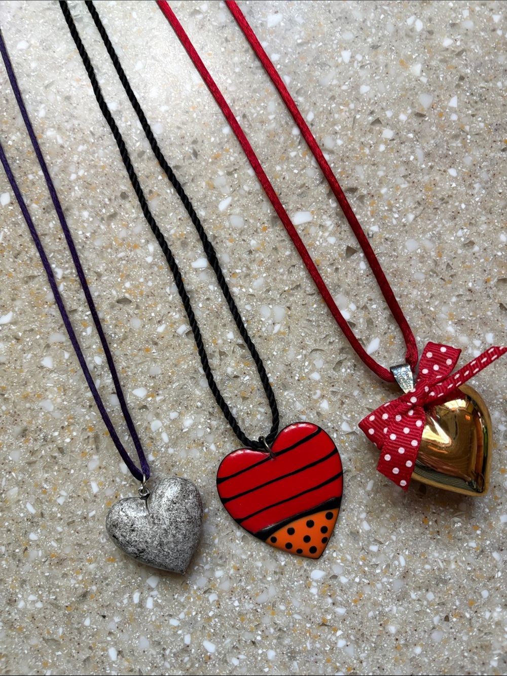 Collection of Vintage Metal Pendant Heart Necklaces